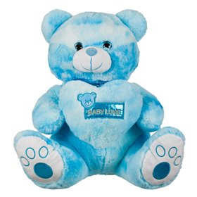 Αρκούδα Λούτρινη Καθιστή Σιέλ Καρδιά Μπλε Foil 43x35x45 cm