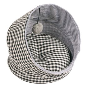 Φωλιά Γάτας με Κρεμαστό Παιχνίδι Μαύρο Λευκό Καρό 40x40 cm Φωλιά Γάτας με Κρεμαστό Παιχνίδι Μαύρο Λευκό Καρό 40x40 cm