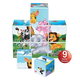 Παζλ Κύβοι 6 Σχέδια Ζωάκια 21x21 cm - 9 τμχ.