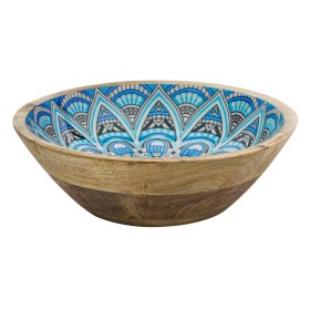 Μπολ Σερβιρίσματος Ξύλινο με Σμάλτο Μπλε Λευκά Σχέδια 25x8 cm