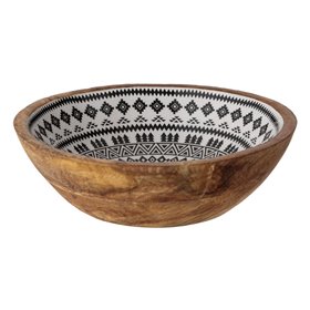 Μπολ Σερβιρίσματος Ξύλινο με Σμάλτο Μαύρο Λευκό Aztec 25x8 cm