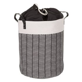 Καλάθι Απλύτων Γιούτα Μαύρο Εκρού με Χερούλια 35x45 cm - 45 lt