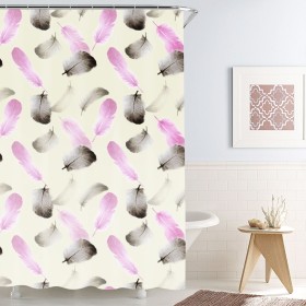 Κουρτίνα Μπάνιου Γκρι με Μωβ Γκρι Φτερά 180x180 cm