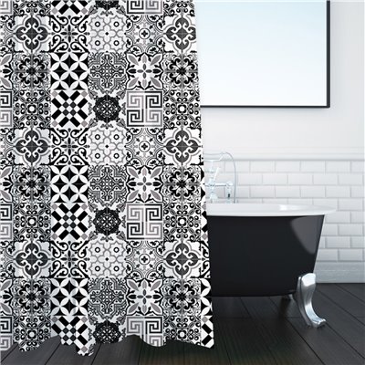 Κουρτίνα Μπάνιου Μαύρο Γκρι Tiles 180x180 cm