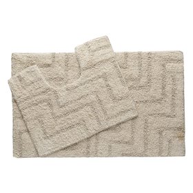 Σετ Χαλάκια Μπάνιου Μπεζ Σχέδιο Ρίγες Γωνίες - 2 τμχ.