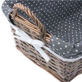 Καλάθι Αποθήκευσης Ξύλινο με Χερούλια Γκρι Πουά Ύφασμα 38x26x15 cm
