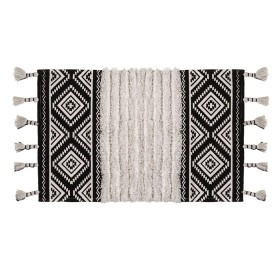 Χαλάκι Μπάνιου Βαμβακερό Εκρού Μαύρα Σχέδια Κρόσσια 80x50 cm