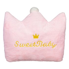 Μαξιλάρι Διακοσμητικό Κορώνα Ροζ Sweet Baby Λευκό Πον Πον 40x37 cm
