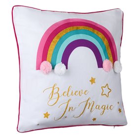 Μαξιλάρι Διακοσμητικό Λευκό Rainbow Glitter Πον Πον 40x40 cm