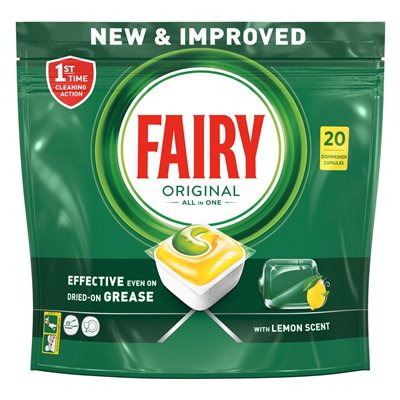 FAIRY Original All in One Κάψουλες Πλυντηρίου Πιάτων με Άρωμα Λεμόνι - 20 τμχ. 