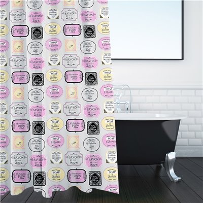 Κουρτίνα Μπάνιου Λευκή Ετικέτες &quotSoap&quot 180x180 cm