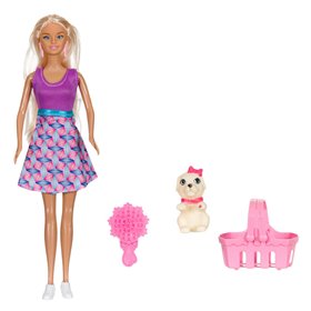 Κούκλα Ξανθά Μαλλιά Καλαθάκι Σκυλάκι