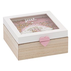 Κουτί Αποθήκευσης Ξύλινο με Τζάμι Rainbow Χρυσά Κομφετί 15x15x7 cm