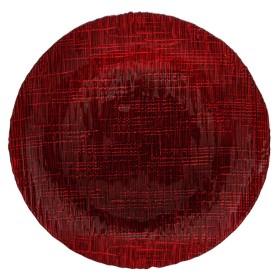 Χριστουγεννιάτικη Πιατέλα Γυάλινη Στρογγυλή Κόκκινη Glitter Ύφανση 33cm
