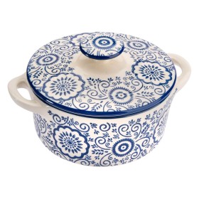Μπολ Σούπας Κεραμικό Λευκό Μπλε Σχέδια με Καπάκι 700 ml Μπολ Σούπας Κεραμικό Λευκό Μπλε Σχέδια με Καπάκι 700 ml