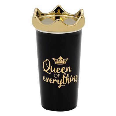 Κούπα Ποτήρι New Bone Μαύρο Χρυσό Τύπωμα Queen &amp Καπάκι Κορώνα 450 ml 