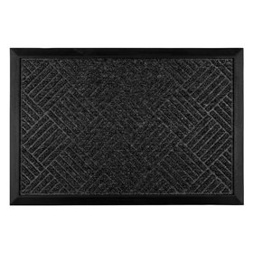 Πατάκι - Χαλάκι Εξώπορτας Μαύρο Γκρι Ανάγλυφες Γραμμές 60x40 cm