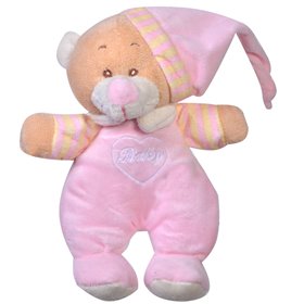Κουδουνίστρα Αρκουδάκι Λούτρινο Ροζ 18 cm