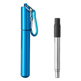 Καλαμάκι Μεταλλικό Επεκτεινόμενο Επαναχρησιμοποιούμενο σε Μπλε Θήκη με Κλιπ