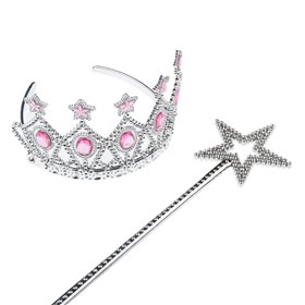 Ραβδί &amp Τιάρα Ασημί Ροζ Πέτρες