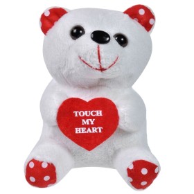 Λούτρινο Αρκουδάκι Λευκό Κόκκινο Πουά με Καρδιά &amp Ήχο