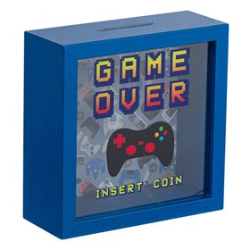 Κουμπαράς Fancy Ξύλινος Τετράγωνος Μπλε Game Over 15.5x6x15.5 cm