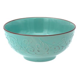 Μπολ Σερβιρίσματος Κεραμικό Πετρόλ Ανάγλυφα Καφέ Σχέδια 1 lt