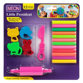 Σετ Πλαστελίνες 12 Διαφορετικά Neon Χρώματα με Καλούπια Πλάστη &amp Μαχαίρι - 18 τμχ.