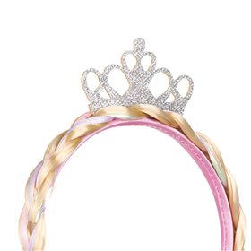 Στέκα Μαλλιών Παιδική Ασημί Glitter Στέμμα Ξανθιά Πλεξούδα 40 cm