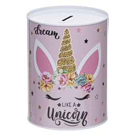 Κουμπαράς Μεταλλικός Ροζ Μονόκερος 12x16 cm