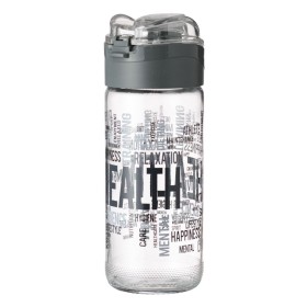Παγούρι Αθλητικό Γυάλινο Γκρι Διάφανο με Σχέδιο &amp Καπάκι Γκρι 500 ml