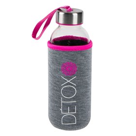 Παγούρι Γυάλινο με Υφασμάτινη Λαβή Φούξια 400 ml.