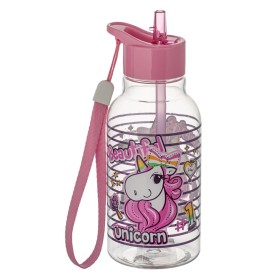 Παγούρι Πλαστικό Flip Top Μονόκερος με Λουράκι 460 ml