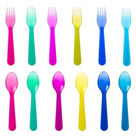 Πλαστικά Κουτάλια &amp Πιρούνια Χρωματιστά Επαναχρησιμοποιούμενα 16cm - 12 τμχ.