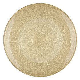 Πιάτο Σερβιρίσματος Φαγητού Γυάλινο Χρυσό Ανάγλυφα Σχέδια 27.5cm