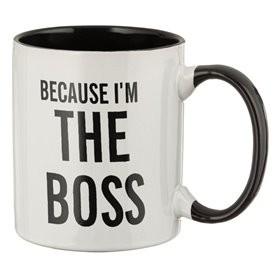 Κούπα Κεραμική Λευκή Μαύρη Μήνυμα &quotBECAUSE I'M THE BOSS&quot 350 ml