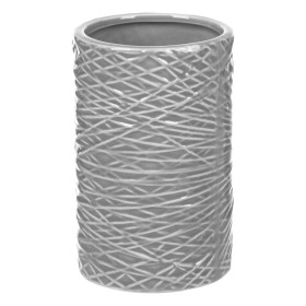 Θήκη Οδοντόβουρτσας Κεραμική Γκρι Ανάγλυφα Σχέδια 7x11 cm