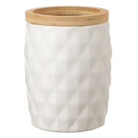 Θήκη Οδοντόβουρτσας Κεραμική Λευκή Ανάγλυφο Σχέδιο Μπαμπού Χείλος 8.5x11 cm