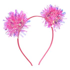 Αποκριάτικη Στέκα Μαλλιών Παιδική Φούξια Tinsel Πον Πον