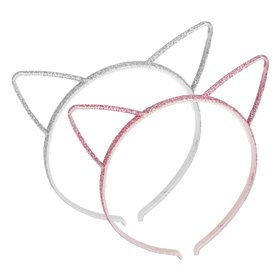 Σετ Στέκες Μαλλιών Αυτάκια Γάτας Ασημί Μωβ Glitter - 2 τμχ. 