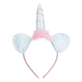 Στέκα Μαλλιών Ασημί Μονόκερος Αυτάκια Glitter