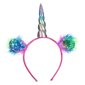 Στέκα Μαλλιών Μονόκερος Αυτάκια Μπλε Παγιέτες