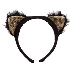 Στέκα Μαλλιών Παιδική Μαύρη Γούνινη με Λεοπάρ Αυτιά Glitter