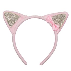 Στέκα Μαλλιών Ροζ Αυτάκια Γάτας Χρυσό Glitter