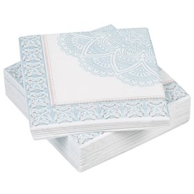 Χαρτοπετσέτες Λευκές Μπλε Γαλάζιο Σχέδιο Mandala 40x40 cm - 25 τμχ.