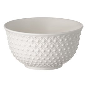 Μπολ Σερβιρίσματος Πορσελάνη Λευκό Ανάγλυφα Dots Λουλούδια 650 ml