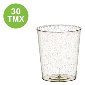 Σφηνάκια Πλαστικά Διάφανα Επαναχρησιμοποιούμενα με Χρυσό Glitter 60 ml - 30 τμχ. 