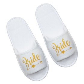 Παντόφλες Γυναικείες Ανοιχτές Λευκές Χρυσό Τύπωμα Bride Παντόφλες Γυναικείες Ανοιχτές Λευκές Χρυσό Τύπωμα Bride