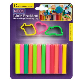 Σετ Πλαστελίνες 12 Διαφορετικά Neon Χρώματα &amp Καλούπια - 15 τμχ.
