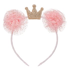 Στέκα Πάρτι Χρυσή Glitter Κορώνα Ροζ Πον Πον